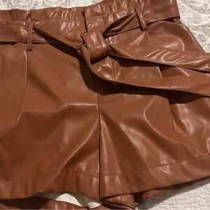 Women's Brown Faux Leather Shorts